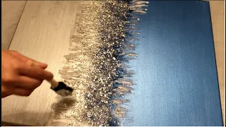 DIY Blue and Silver Glitter Wall Art || Crushed Glass Wall Art