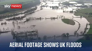 Aerial footage shows the aftermath of UK floods