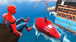 GTA 5 Water Fails - Spiderman vs SPIDER SHARK (Epic Jumps/Ragdolls) #7