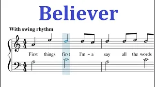 Believer - Very Easy Piano Sheet Music With Note Letters (Imagine Dragons)