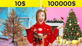 RICH VS POOR CHRISTMAS ROOM MAKEOVER || Decorating $100 000 VS $100 Room by 123 GO! FOOD