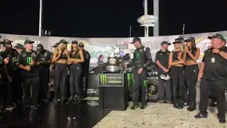 Nascar Kurt Busch celebrates with his Team after Monster win @ Kentucky Speedway 07.13.2019