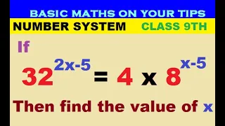 If 32^2x-5=4×8^x-5 #numbersystem #class9maths