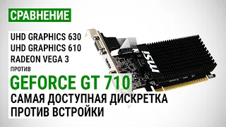 Дешевая GeForce GT 710 против встроенной графики UHD 630, UHD610 и Radeon Vega 3 в 15 играх в 2021