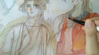 Tian Guan Ci Fu HuaLian Watercolor Fanart Timelapse