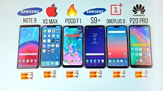 iPhone XS MAX vs Note 9 /S9+ / POCOPHONE F1 / P20 Pro / OnePlus 6 - Battery Drain Test!