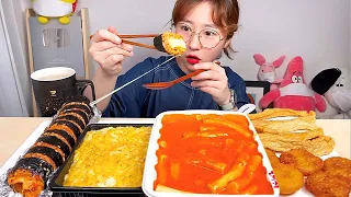 신전떡볶이 로제떡볶이 신전콘치즈 신전치즈김밥 오뎅튀김 동전고구마튀김 분식 먹방 Mukbang