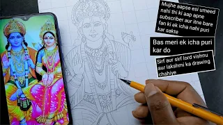 Lord Vishnu Drawing, Mata Lakshmi Drawing, Drawing of lord Vishnu and Lakshmi mata, Drawing God