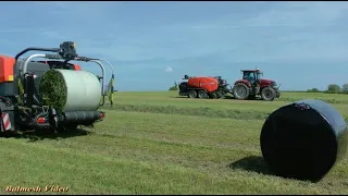 Anglesey Silage at Last!  Five Tractors on the Baling! Two Balers, Two Collecting and One on Rake.