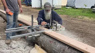 0191 DIY beams for the cabin build on an Alaskan sawmill.