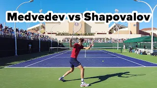 Daniil Medvedev practices with Denis Shapovalov at 2022 Indian Wells BNP Paribas Open