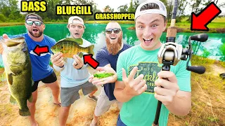 2v2 Food Chain FISHING Challenge (Grasshopper, BlueGill, Bass!)