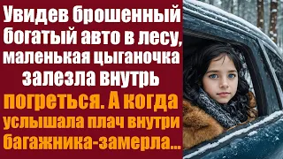 Увидев брошенный богатый авто в лесу, маленькая цыганочка залезла внутрь погреться. А когда услышала