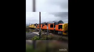 800 Tonne Log train Aberystwyth - Chirk Kronospan, loading and passing through Borth