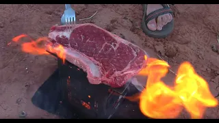 (short) Grilled Steak Fajitas In The Desert Cooked On The Firebox Stove