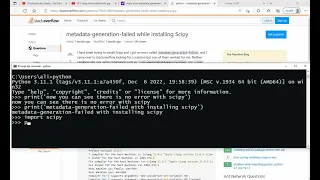 metadata generation failed with installing scipy