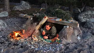 2 Day Island Bushcraft: Building a Survival Shelter from Driftwood - Camping ASMR