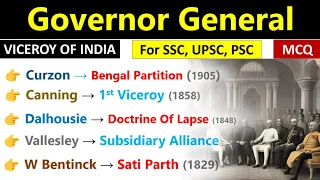 Governor General & Viceroy Of India | Governor General Timeline | Indian History | Top MCQs |