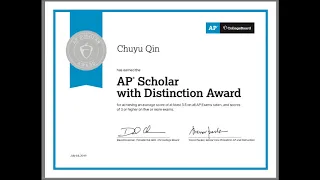 AP Scholar with Distinction Award (July 3, 2019)