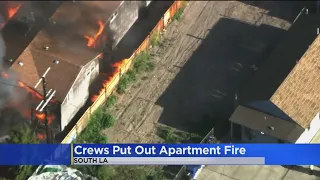 LAFD crews put out Greater Alarm fire at South LA duplex