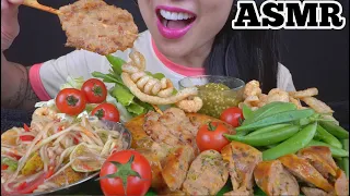 ASMR SPICY PAPAYA SALAD + THAI BBQ PORK STICKS + FRESH VEGGIES (EATING SOUNDS) NO TALKING | SAS-ASMR