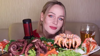 MUKBANG | Осьминог, лосось, кальмары, креветки, клешни краба| Octopus, salmon, squid, shrimp не ASMR