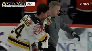 Lehigh Valley Phantoms Garrett Wilson destroys Providence Bruins Marc McLaughlin in Fight [AHL]