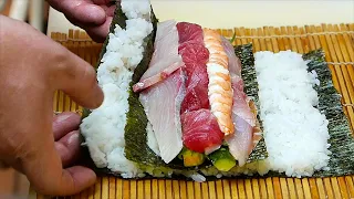 Japanese Street Food - FRIED ROCKFISH Rainbow Sushi Roll Okinawa Japan