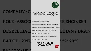 GlobalLogic Off Campus Drive 2023 |Software Engineer #globallogic  #youtubeshorts #interview #itjobs