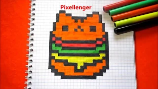 How to draw funny Cat Burger Squish Pixel Art #Cat , #Squish , #Pixelart, #howtodraw