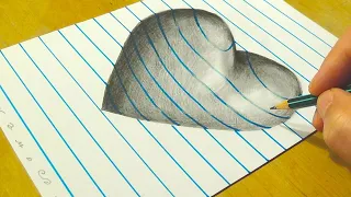 Drawing 3D Heart on Line Paper - Trick Art with Pencil - By Vamos