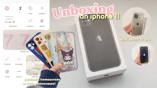 Iphone 11 and Iphone 12 pro unboxing + accessories and set-up!🌷| aesthetic iOS 16 homescreen