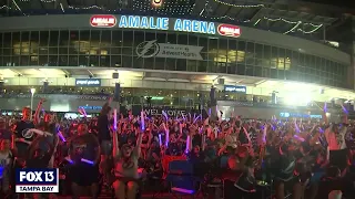 Tampa Bay Lightning fans celebrate game-winning goal