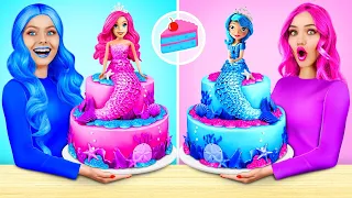 Pink vs Blue Cake Decorating Challenge | One Color Decoration Ideas by Mega Game