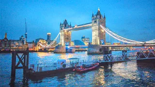 London Dusk Walk - Tower Bridge, St Katherine Docks & Thames Riverside - 4K 60FPS