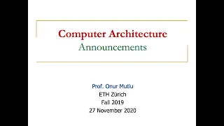 Computer Architecture - Announcements  (ETH Zürich, Fall 2020)