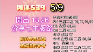 5/9 開運539 | 開出 13,26 | 七中版路分享 | 尾數分享 |