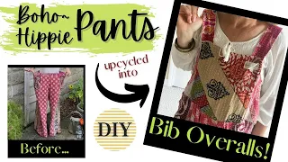 Hippie Boho Pants from Thrift Store Upcycled into DIY Bib Overalls