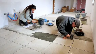 Laying the First Tiles on the Floor // Working on the Pantry #69