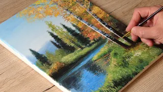 How to paint autumn birches / Acrylic Painting / Vadym art