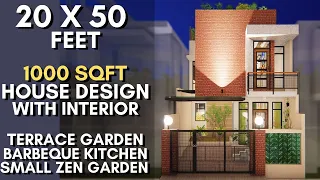 20X50 Feet, 1000 Sqft House Design | Terrace Garden with Barbeque Kitchen | Indoor Garden | ID-043