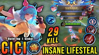 SAVAGE + 29 Kills!! Offlane Monster Cici Insane LifeSteal!! - Build Top 1 Global Cici ~ MLBB