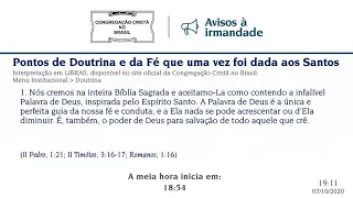 Culto Online CCB 07/10 2020 - 20:00