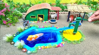 DIY mini Farm Diorama house for Cow,Pig,Horse | Mini Hand Pump Supply Water small lake with fish #28