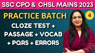 Rapid Revision Batch - 4|SSC Exams|CGL, ESIC|Cloze Test + Passage + Vocab + PQRS + Errors|Rani Ma'am
