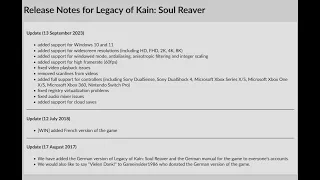 Soul Reaver is Back! Update (13 September 2023) for Legacy of Kain: Soul Reaver (PC)