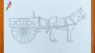 How to draw a traditional horse cart || horse cart drawing || carriage drawing with Beautiful horse