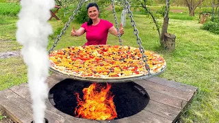 Recipe for making pizza in a tandoor! How to cook a huge and very tasty pizza?village pizza