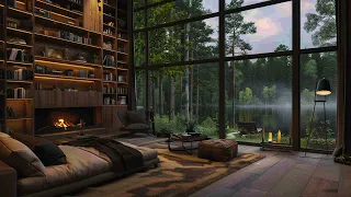 Soothing Rainy Retreat - Forest Cabin Serenity with a Crackling Fireplace for Cozy Comfort 🌧️🏡🔥
