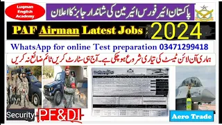 PAF New jobs 2024 Pakistan air force latest jobs PAF airman jobs